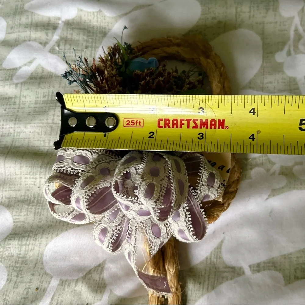 VTG Handmade Faux Floral Meadow Lace Bow Cottagecore Farmhouse Wall Decor